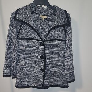 Kerry Brooke Black White Knit Cardigan Size M Button Front Casual Work